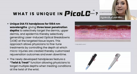 레이저옵텍 피콜로프리미엄 웨비나에서 키닥터 류 미르스카 박사가 발표하고 있다