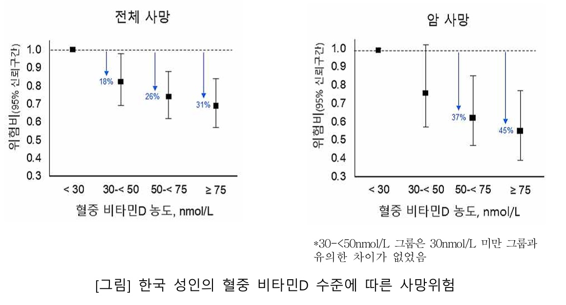 혈중 비타민 D 농도가 높을수록 사망 위험이 더 낮게 나타났다 / 출처 : 질병관리청 보도자료