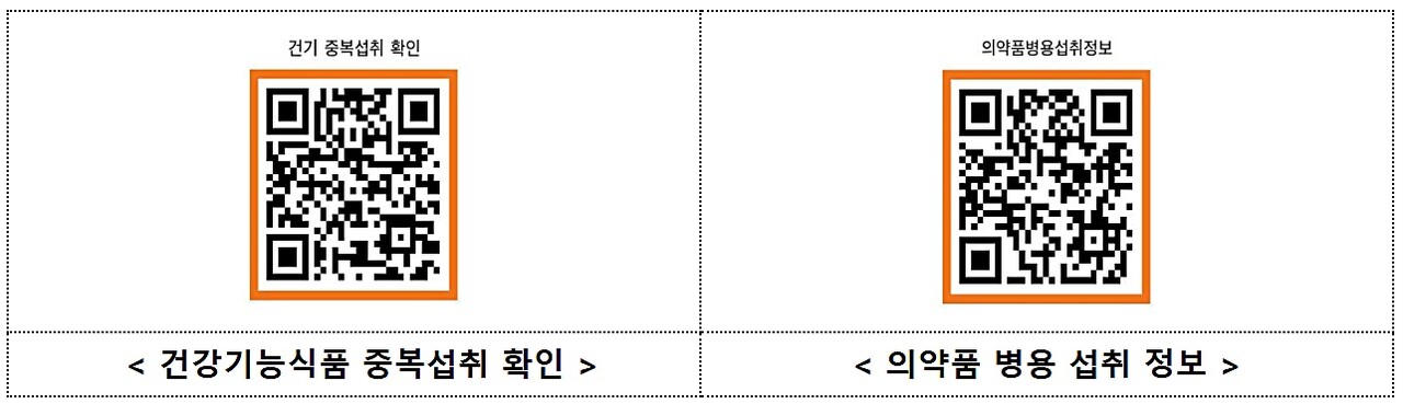 위 QR코드 또는 건강기능식품 종합정보 서비스에서 중복섭취에 관한 정보를 확인할 수 있다 / 출처 : 식품의약품안전처