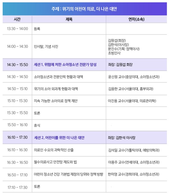 대한소아청소년과학회 심포지엄 전체 프로그램 / 제공 : 서울대학교병원